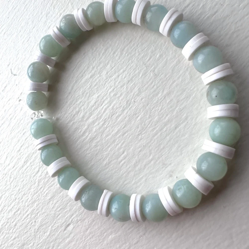 Clay bead bracelet pearl bead handmade stretch - Picture 1 of 4